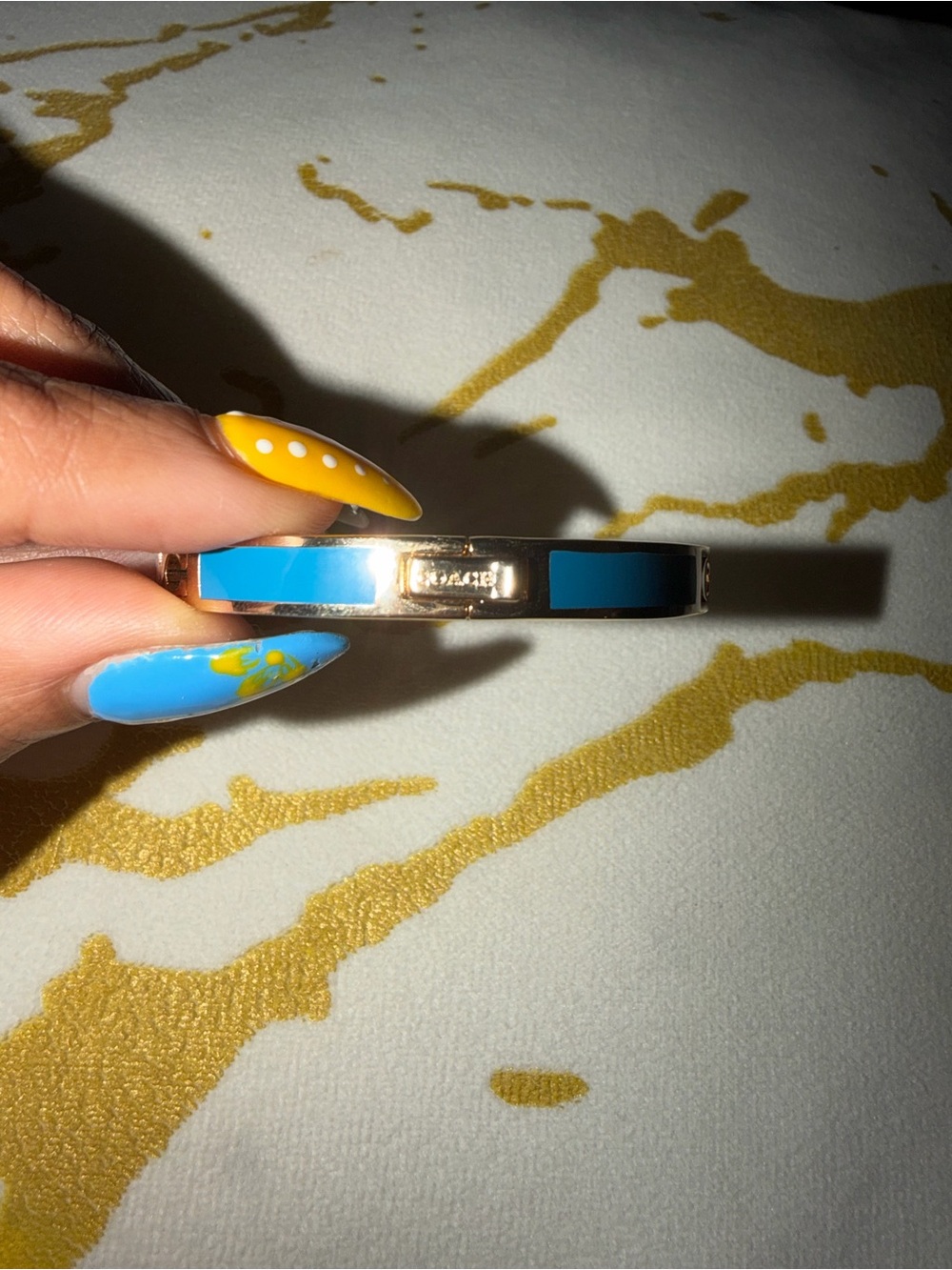 Coach Gold-Tone Bangle with Turquoise Enamel - Picture 5 of 7